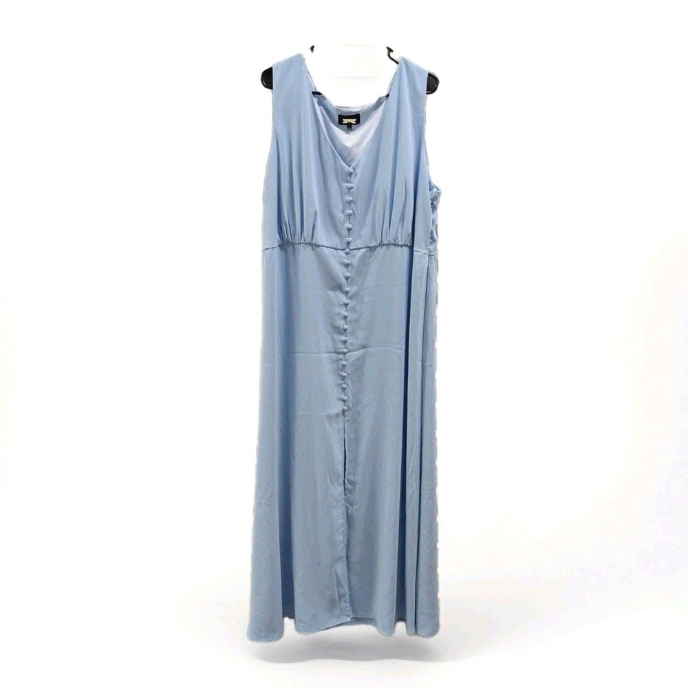 Romantic Coastal Maxi Dress Blue Button Front Formal Gown Alexia Admor 2x